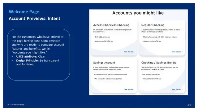 Citi strategy - Inclusive design prototype, slide 19 of 25