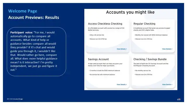 Citi strategy - Inclusive design prototype, slide 20 of 25