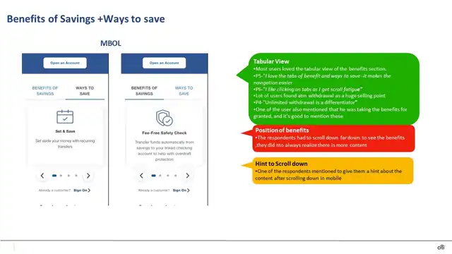 Citi research - User testing findings, slide 11 of 24