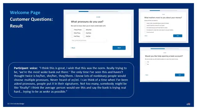 Citi strategy - Inclusive design prototype, slide 13 of 25