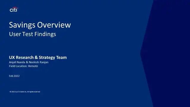 Citi research - User testing findings, slide 1 of 24