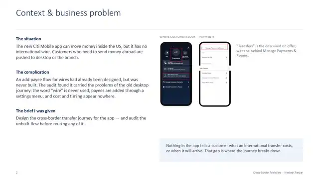 Citi design - Case study 1 — payments domain, slide 2 of 21
