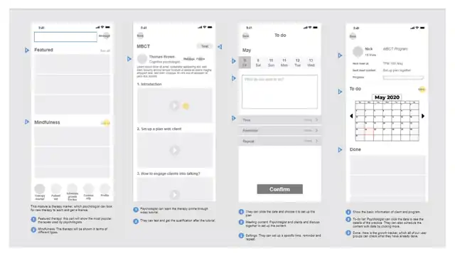 Mindbridge - Low fidelity wireframes, slide 2 of 3