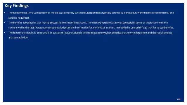 Citi research - User testing findings, slide 4 of 24