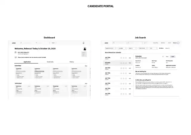 LOOP - low-fidelity wireframes — candidate portal, slide 2 of 4
