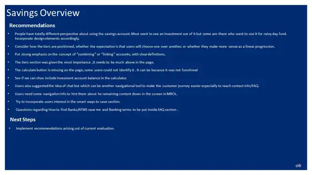 Citi research - User testing findings, slide 22 of 24