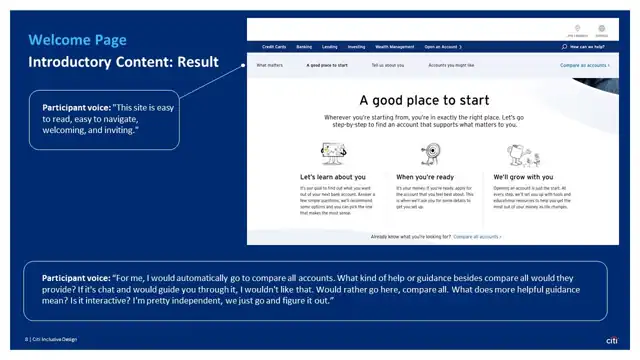 Citi strategy - Inclusive design prototype, slide 8 of 25