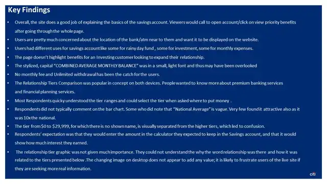 Citi research - User testing findings, slide 3 of 24