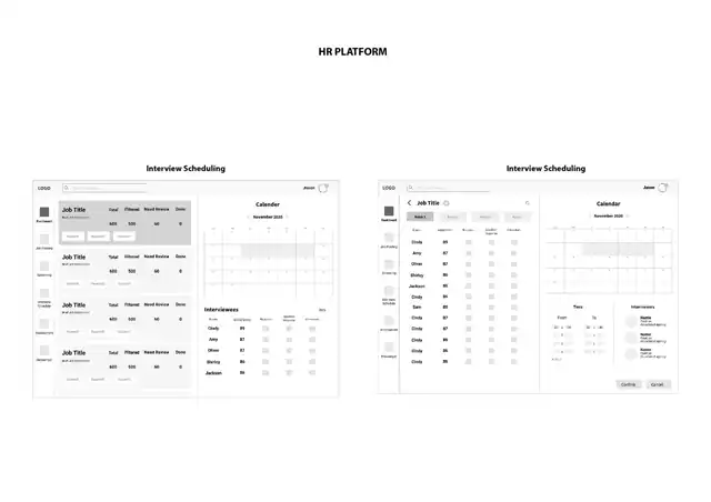 LOOP - low-fidelity wireframes — hr platform, slide 3 of 4