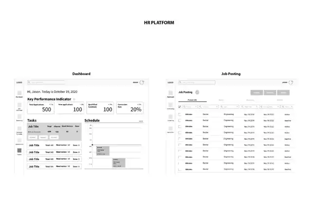 LOOP - low-fidelity wireframes — hr platform, slide 1 of 4
