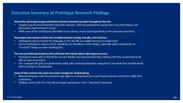 Citi strategy - Inclusive design prototype, slide 4 of 25